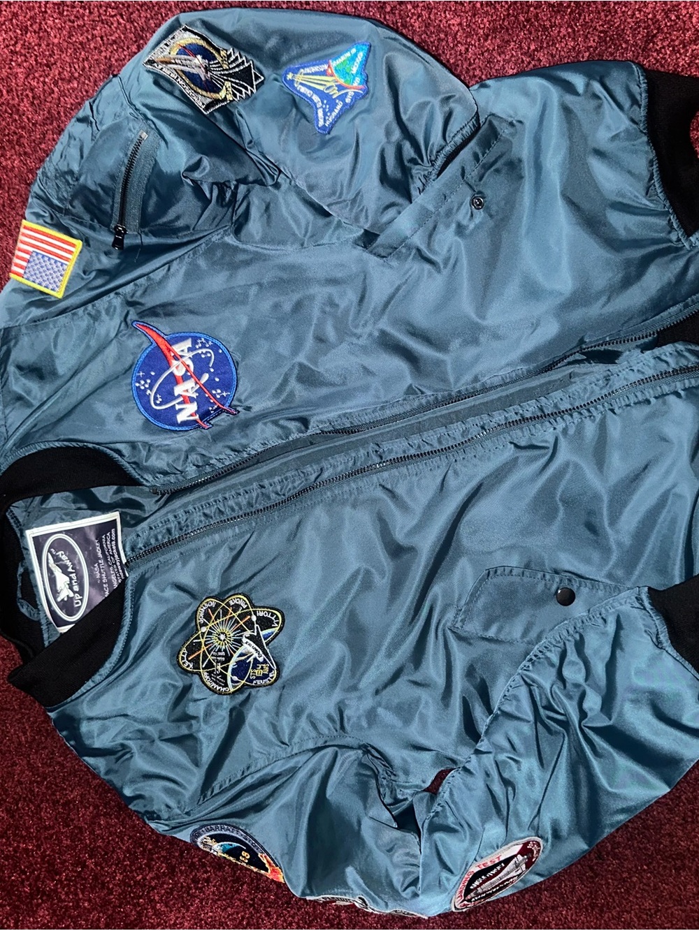 Alpha Industries Teal Blue Bomber Jacket with NASA Patches